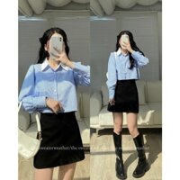 Áo Sơ Mi Kẻ Sọc Phối Cổ Trắng Dáng Croptop Hack Dáng Siêu Xinh yumi Store