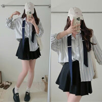 Áo Sơ Mi Kẻ Sọc Phong Cách Hàn Quốc Kèm Cà Vạt FUMI