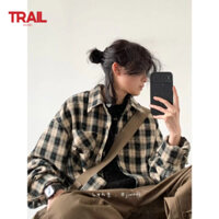 Áo sơ mi kẻ sọc viền thô Trail Echo dành cho nam phong cách Hàn Quốc mới Áo dài tay phù hợp cho mùa thu