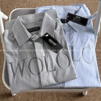Áo sơ mi kẻ sọc WOLO vải oxford hình thêu chỉ bạc, sơ mi nam nữ form rộng hàn quốc thêu chữ we only live once 2025