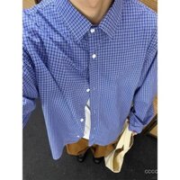 Áo sơ mi kẻ sọc xanh Cleanfit cho nam, áo khoác cardigan dài tay, trang phục đầu thu, áo khoác lười phong cách Nhật Bản