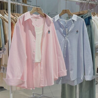 Áo Sơ Mi Kẻ Sọc Xanh Hồng Dài Tay Vải Lụa Cao Cấp Mẫu Hot dành cho các bạn nữ cực xinh cực đẹp năm HOT 2024