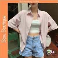 Áo Sơ Mi Kẻ Xốp Dáng Thụng, Sơ Mi Nữ Cộc Tay Nhiều Màu [AXN]