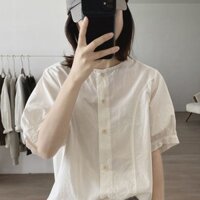 Áo sơ mi KEJOY Áo sơ mi trẻ trung kiểu cơ bản ngắn tay đơn giản rộng rãi cotton trơn màu cổ tròn mẫu mới mùa hè cho nữ SY92404