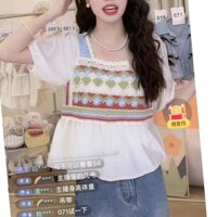 Áo sơ mi khí chất hai lớp cổ vuông Mùa Hè Nữ phong cách cổ vuông kiểu dáng hot trên mạng áo ngắn kiểu Tây trẻ trung mặc với phong cách chúng ta EZPC