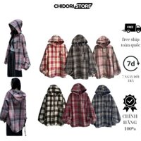 Áo Sơ Mi Khoác Ngoài Flannel Caro Nam Và Nữ Tay Dài Caro Có Nón Form Rộng Chất Vải Dạ Kẻ Sọc Dày dặn Thoáng Mát Unisex