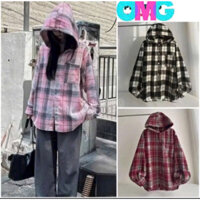 ÁO SƠ MI KHOÁC NGOÀI FLANNEL CARO NAM VÀ NỮ TAY DÀI CARO CÓ NÓN💗