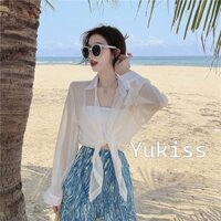 Áo sơ mi khoác ngoài mỏng voan mix với váy đi chơi đi biển Yukiss SM08