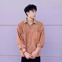 ÁO SƠ MI KHOÁC NGOÀI NAM NỮ NHUNG TĂM GÂN FORM RỘNG , ÁO SOWMI UNISEX NHUNG GÂN MÀU BE - NÂU - XL