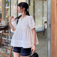 Áo sơ mi kiểu babydoll xếp ly phối nơ "PINKY" pastel ngọt ngào dễ thương tay ngắn