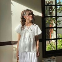 Áo sơ mi kiểu babydoll xô thêu tay bí Murphy - Vintagevibes.