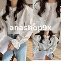 Áo sơ mi kiểu bánh bèo điệu đà , Áo sơ mi hè cổ tròn tay bồng tiểu thư Anashop9x