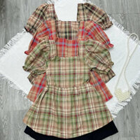 Áo sơ mi kiểu Bigsize Nữ 60-95kg kẻ caro dáng babydoll nhún bèo bo chun co giãn - SM27