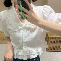 Áo sơ mi kiểu croptop nữ BÈO 2 TẦNG CỘC TAY kiểu dáng trẻ trung năng động thoáng mát mùa hè