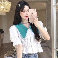 Áo sơ mi kiểu croptop tay ngắn hàng QCCC mã QD042