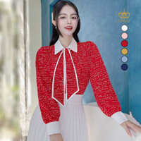 Áo sơ mi kiểu hàn quốc nữ vintage tay dài kèm cavat line CHUU A1710