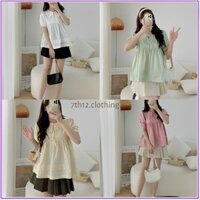 Áo Sơ Mi Kiểu Nữ, Áo Babydoll Tay Ngắn Dáng Bồng Bềnh Thắt Nơ Điệu Đà Nữ Tính Mã A2401