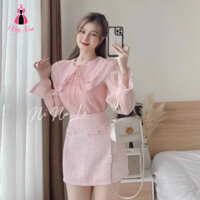 Áo sơ mi kiểu nữ, áo cổ sen kép to, tay loe bo chun chất liệu voan 2 lớp