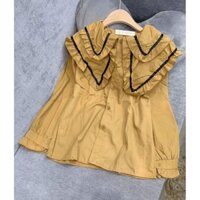 ÁO SƠ MI KIỂU NỮ, ÁO SƠ MI CHẤT DẠ CỔ BÈO DẬP LY VIỀN TIỂU THƯ XINH XẮN