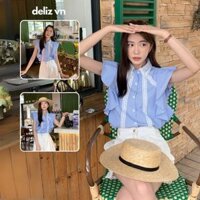 Áo sơ mi kiểu nữ có cổ cánh tiên nhún bèo không tay sát nách mặc mùa hè chất thô mát tiểu thư ulzzang DELIZ