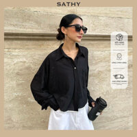 Áo sơ mi kiểu nữ Sathy vải lưới dày dặn form rũ thoáng mát, nhẹ nhàng - SPORTYSHIRT