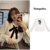 áo sơ mi kiểu nữ,áo sơ mi tiểu thư cổ sen tay bằng phối nơ cách điệu xinh xắn