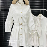 áo sơ mi kiểu nữ,áo sơ mi trắng đai eo khuy đồng form giấu quần T101