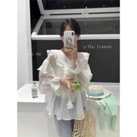 Áo sơ mi kiểu phối bèo tiểu thư