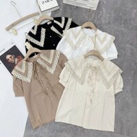 Áo sơ mi kiểu viền ren cúc ngọc
