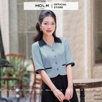 Áo sơ mi ký giả công sở nữ 𝐌𝐎𝐎𝐍 dáng crop thiết kế sang chảnh chất xước hàn cao cấp MA318