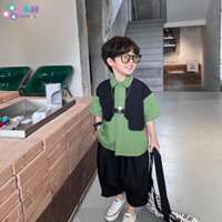 Áo sơ mi linen cho Bé Trai phong cách Hàn Quốc áo sơ mi cộc tay mùa hè Bé Trai 1 tuổi đến 9 tuổi style Hàn BNSM02