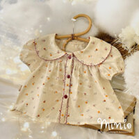 Áo sơ mi linen tay bồng hoa nhí viền cổ vintage cho bé gái 5-16kg SA150T | Minio
