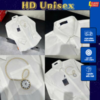 Áo Sơ Mi Lờ Vê Lụa Trắng Nam Nữ, Họa Tiết Thêu Đồng Hồ, Dây Xích, Mềm Mịn Thoáng Mát Hd_Unisex