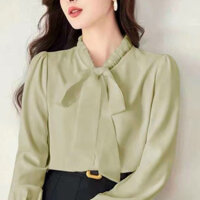 áo sơ mi lụa cổ thun thắt nơ