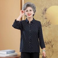 Áo Sơ Mi Lụa Cotton Trung Niên Người Cao Tuổi Phụ Nữ 60-80 Tuổi Mẹ Hoa Ba Phần Tư Tay Áo Sơ Mi Bà Mỏng Cardigan
