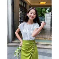 Áo sơ mi lụa đính đá cổ tròn