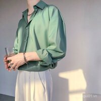 Áo sơ mi lụa lạnh cao cấp cho nam, áo dài tay, thích hợp cho mùa xuân, mùa thu và mùa hè, mỏng và xếp nếp, không cần ủi, áo màu đơn sắc