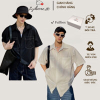 Áo sơ mi lụa mango unisex nam nữ lyihome,áo sơ mi form rộng hoạ tiết hai túi chỉ nổi mới lạ