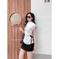 Áo sơ mi lụa rúm sườn đính cúc  ngọc tay hến - áo sơ mi công sở nữ