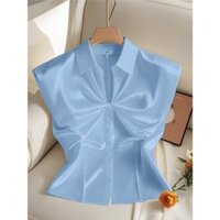 Áo Sơ Mi Lụa, Sát Nách, Kiểu Hàn Quốc, Sang Trọng, Độc Đáo, Mã E38 GOMAR