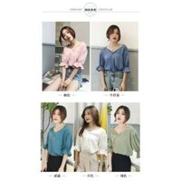 Áo sơ mi lụa thắt nơ lưng 5 màu như hình