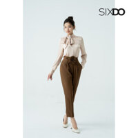 Áo sơ mi lụa thắt nơ thời trang SIXDO (Beige High Neck Silk Top)