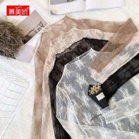 Áo sơ mi lưới ren đa năng cho mọi mùa, cổ cao nửa, phong cách Hàn Quốc, áo ren bên trong, áo blouse dài tay cổ tích rỗng