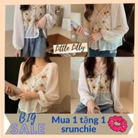 🌸Áo sơ mi lưới thêu hoa cúc - Áo sơ mi tay dài🌸