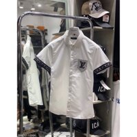 Áo sơ mi lv trắng nam đính đá tay hot - Sơ mi cộc tôn dáng trẻ trung năng động hàng đẹp