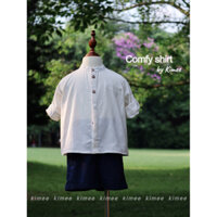 Áo Sơ Mi Màu Trắng Bé Trai Chất Liệu Linen Thấm Hút Mồ Hôi Kết Hợp Quần Short Navy