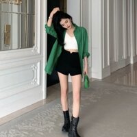 Áo sơ mi màu trắng khí chất màu xanh lá cây thời trang cổ điển phong cách Hồng Kông mẫu mới mùa xuân năm 2024