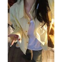 Áo sơ mi màu vàng kem ngọt ngào mới mùa thu cho nữ sinh, dáng rộng, đa năng, giảm cân cho trang phục ngoài trời