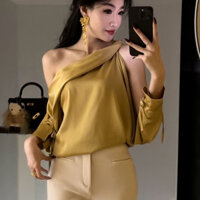 Áo Sơ Mi Màu Vàng Thời Trang Nữ Gợi Cảm Tắt Vai Áo Sơ Mi Dài Tay Phong Cách Hàn Quốc
