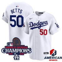 Áo sơ mi MLB Champions cho nam Los Angeles Dodgers Mookie Betts 2024-25 Áo bóng chày trắng Champions